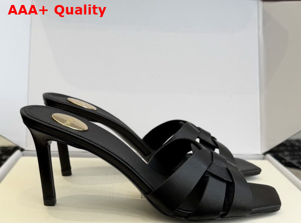 Saint Laurent Tribute Mules in Black Smooth Leather Replica