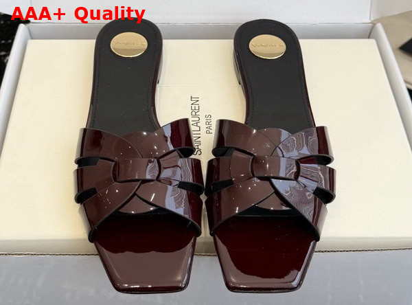 Saint Laurent Tribute Mules in Bordeaux Patent Leather Replica
