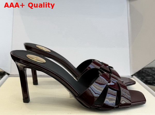 Saint Laurent Tribute Mules in Bordeaux Patent Leather Replica