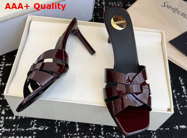 Saint Laurent Tribute Mules in Bordeaux Patent Leather Replica