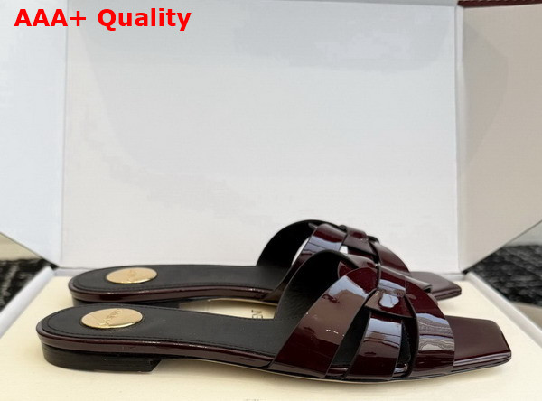 Saint Laurent Tribute Mules in Bordeaux Patent Leather Replica