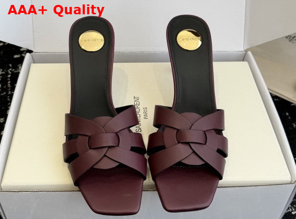 Saint Laurent Tribute Mules in Burgundy Smooth Leather Replica