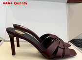 Saint Laurent Tribute Mules in Burgundy Smooth Leather Replica