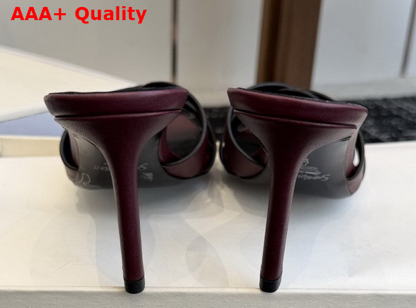 Saint Laurent Tribute Mules in Burgundy Smooth Leather Replica