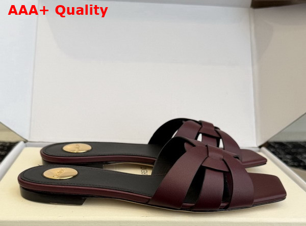 Saint Laurent Tribute Mules in Burgundy Smooth Leather Replica