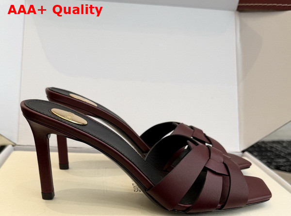 Saint Laurent Tribute Mules in Burgundy Smooth Leather Replica