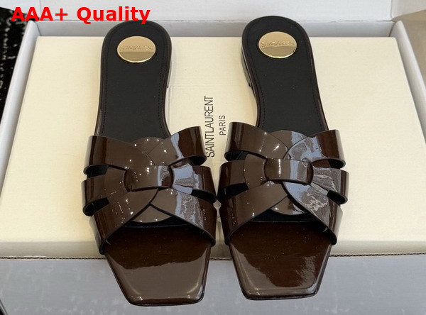 Saint Laurent Tribute Mules in Dark Chocolate Patent Leather Replica