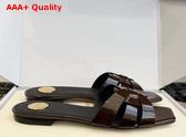 Saint Laurent Tribute Mules in Dark Chocolate Patent Leather Replica