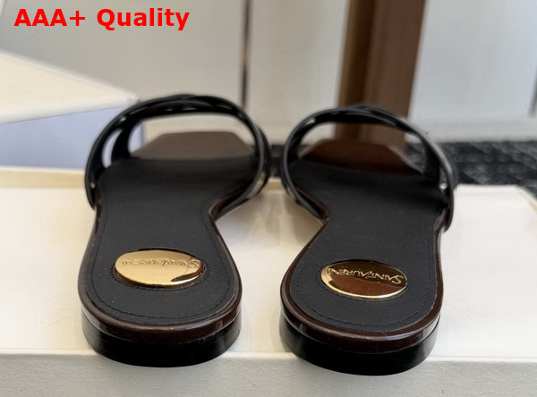 Saint Laurent Tribute Mules in Dark Chocolate Patent Leather Replica