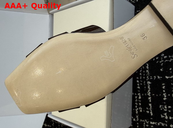 Saint Laurent Tribute Mules in Dark Chocolate Patent Leather Replica