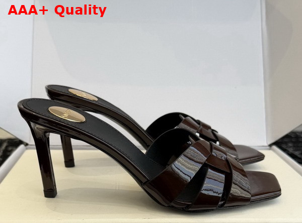 Saint Laurent Tribute Mules in Dark Chocolate Patent Leather Replica