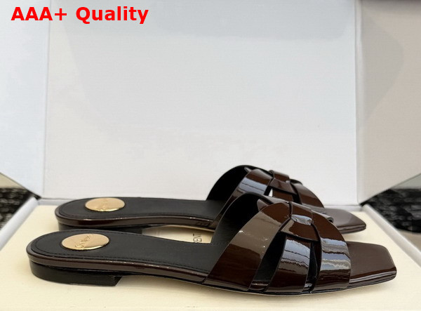 Saint Laurent Tribute Mules in Dark Chocolate Patent Leather Replica