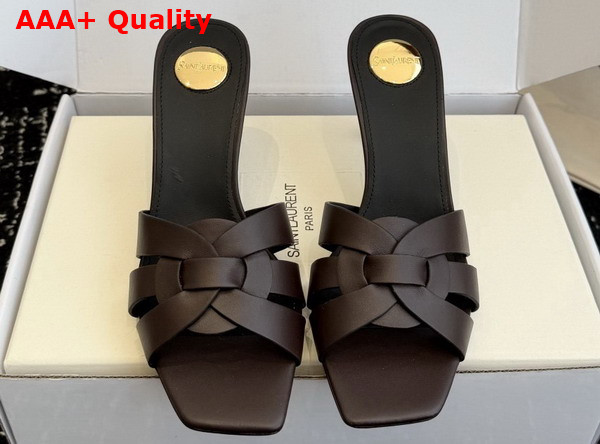 Saint Laurent Tribute Mules in Dark Chocolate Smooth Leather Replica