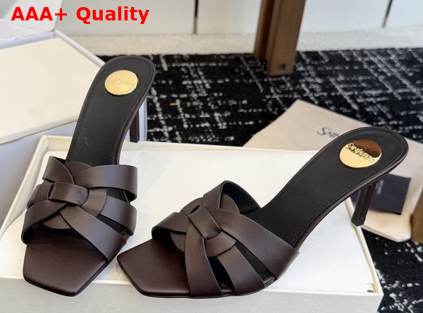 Saint Laurent Tribute Mules in Dark Chocolate Smooth Leather Replica