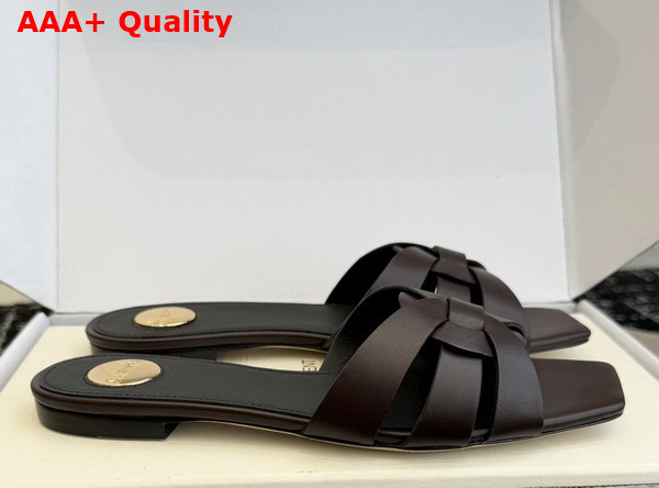 Saint Laurent Tribute Mules in Dark Chocolate Smooth Leather Replica