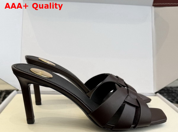 Saint Laurent Tribute Mules in Dark Chocolate Smooth Leather Replica