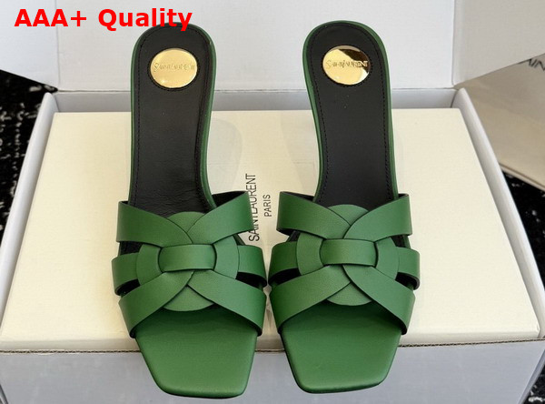 Saint Laurent Tribute Mules in Green Smooth Leather Replica