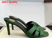 Saint Laurent Tribute Mules in Green Smooth Leather Replica