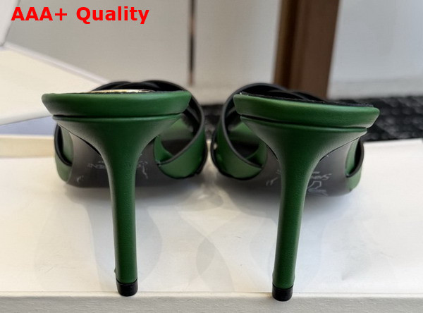 Saint Laurent Tribute Mules in Green Smooth Leather Replica