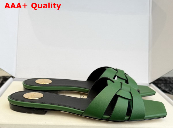 Saint Laurent Tribute Mules in Green Smooth Leather Replica