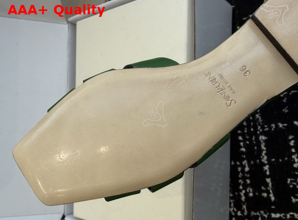 Saint Laurent Tribute Mules in Green Smooth Leather Replica