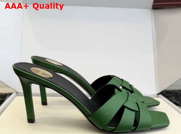 Saint Laurent Tribute Mules in Green Smooth Leather Replica