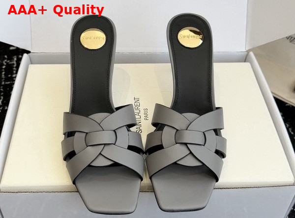 Saint Laurent Tribute Mules in Grey Smooth Leather Replica
