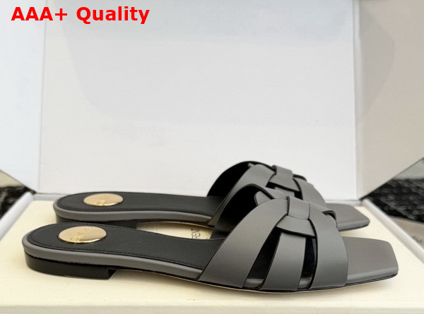 Saint Laurent Tribute Mules in Grey Smooth Leather Replica