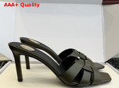 Saint Laurent Tribute Mules in Khaki Smooth Leather Replica