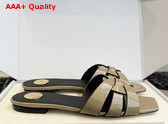 Saint Laurent Tribute Mules in Light Khaki Patent Leather Replica
