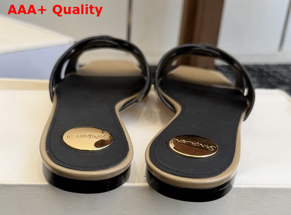 Saint Laurent Tribute Mules in Light Khaki Patent Leather Replica