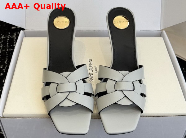 Saint Laurent Tribute Mules in Pale Blue Smooth Leather Replica