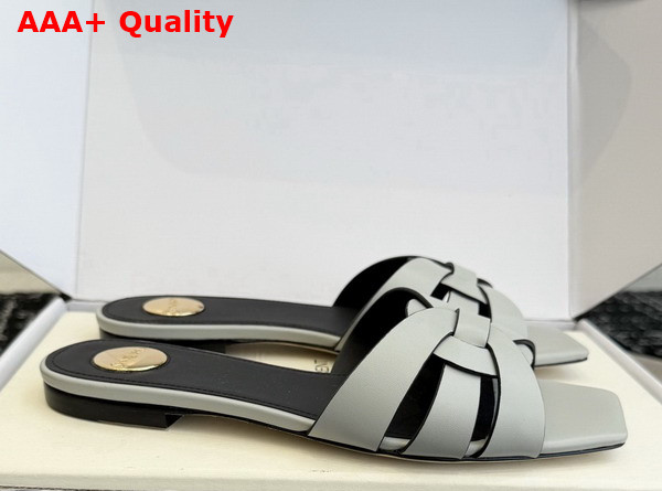 Saint Laurent Tribute Mules in Pale Blue Smooth Leather Replica