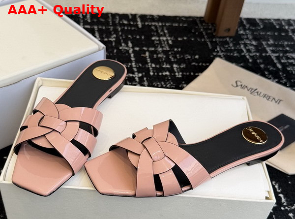 Saint Laurent Tribute Mules in Pink Patent Leather Replica