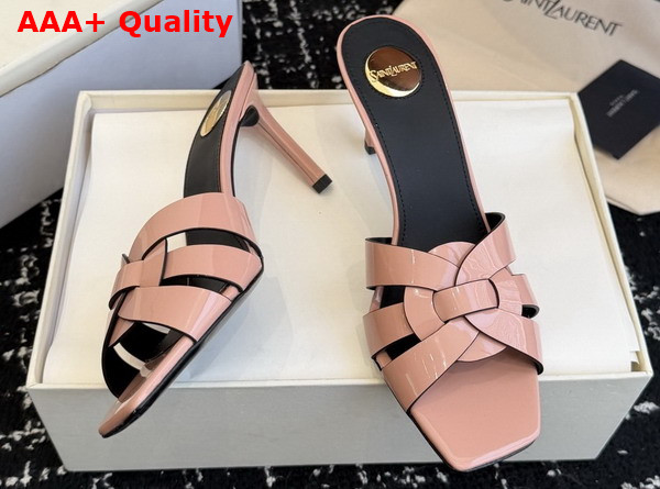 Saint Laurent Tribute Mules in Pink Patent Leather Replica