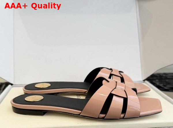 Saint Laurent Tribute Mules in Pink Patent Leather Replica
