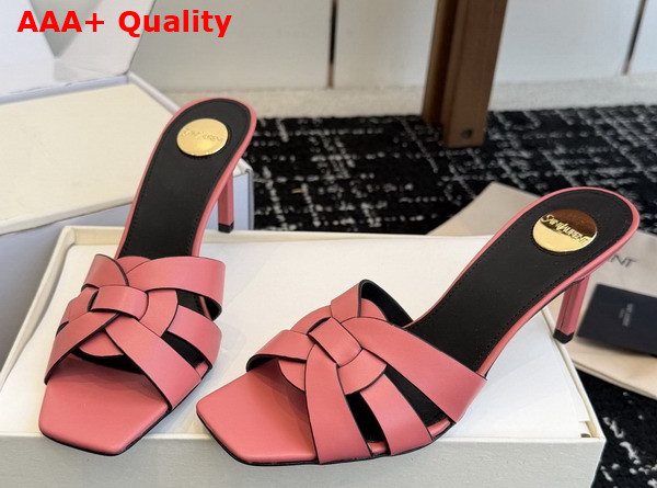 Saint Laurent Tribute Mules in Pink Smooth Leather Replica