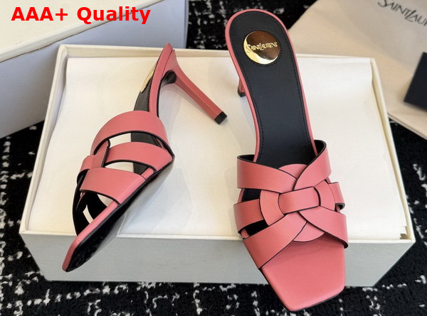 Saint Laurent Tribute Mules in Pink Smooth Leather Replica