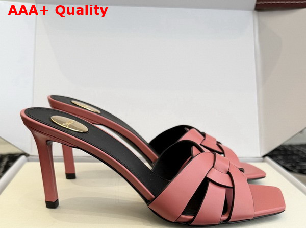 Saint Laurent Tribute Mules in Pink Smooth Leather Replica