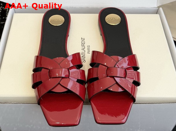 Saint Laurent Tribute Mules in Red Patent Leather Replica