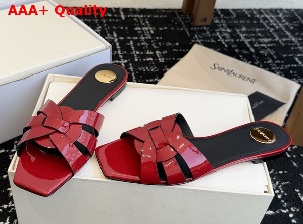 Saint Laurent Tribute Mules in Red Patent Leather Replica