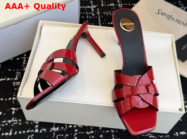 Saint Laurent Tribute Mules in Red Patent Leather Replica