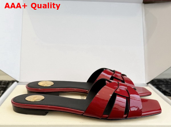 Saint Laurent Tribute Mules in Red Patent Leather Replica