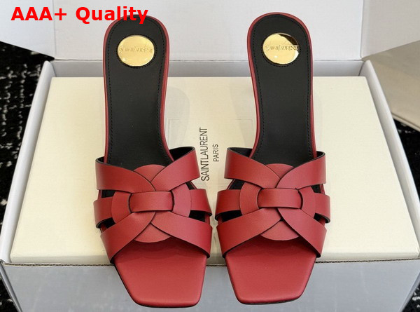Saint Laurent Tribute Mules in Red Smooth Leather Replica