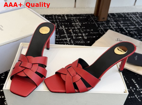 Saint Laurent Tribute Mules in Red Smooth Leather Replica