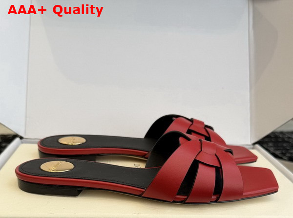 Saint Laurent Tribute Mules in Red Smooth Leather Replica