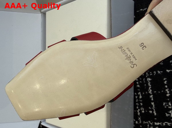 Saint Laurent Tribute Mules in Red Smooth Leather Replica