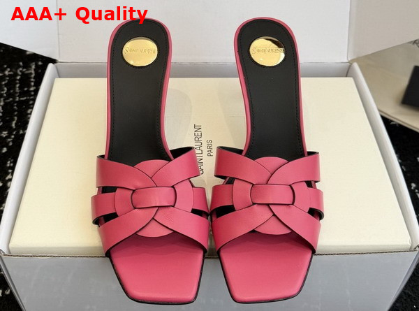 Saint Laurent Tribute Mules in Watermelon Smooth Leather Replica