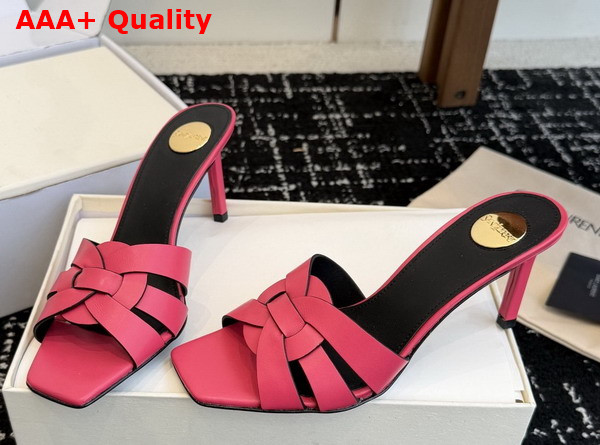 Saint Laurent Tribute Mules in Watermelon Smooth Leather Replica