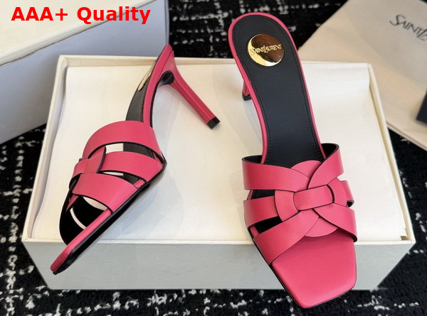 Saint Laurent Tribute Mules in Watermelon Smooth Leather Replica
